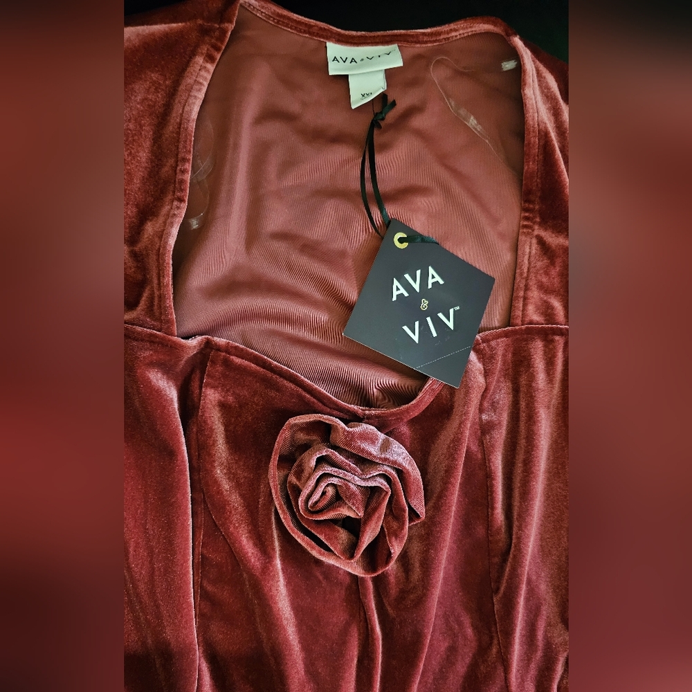 AVA & VIV Velvet Dress In Cherry Splash Size XXL New With Tags - Picture 2 of 6